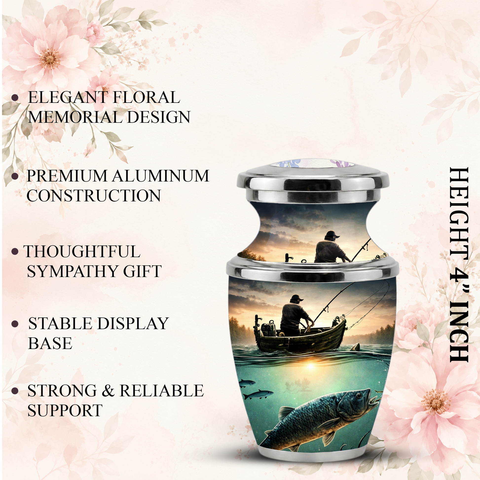 Fishing Cremation Urn for Dad, Personalized Fisherman Memorial Urn for Male Ashes