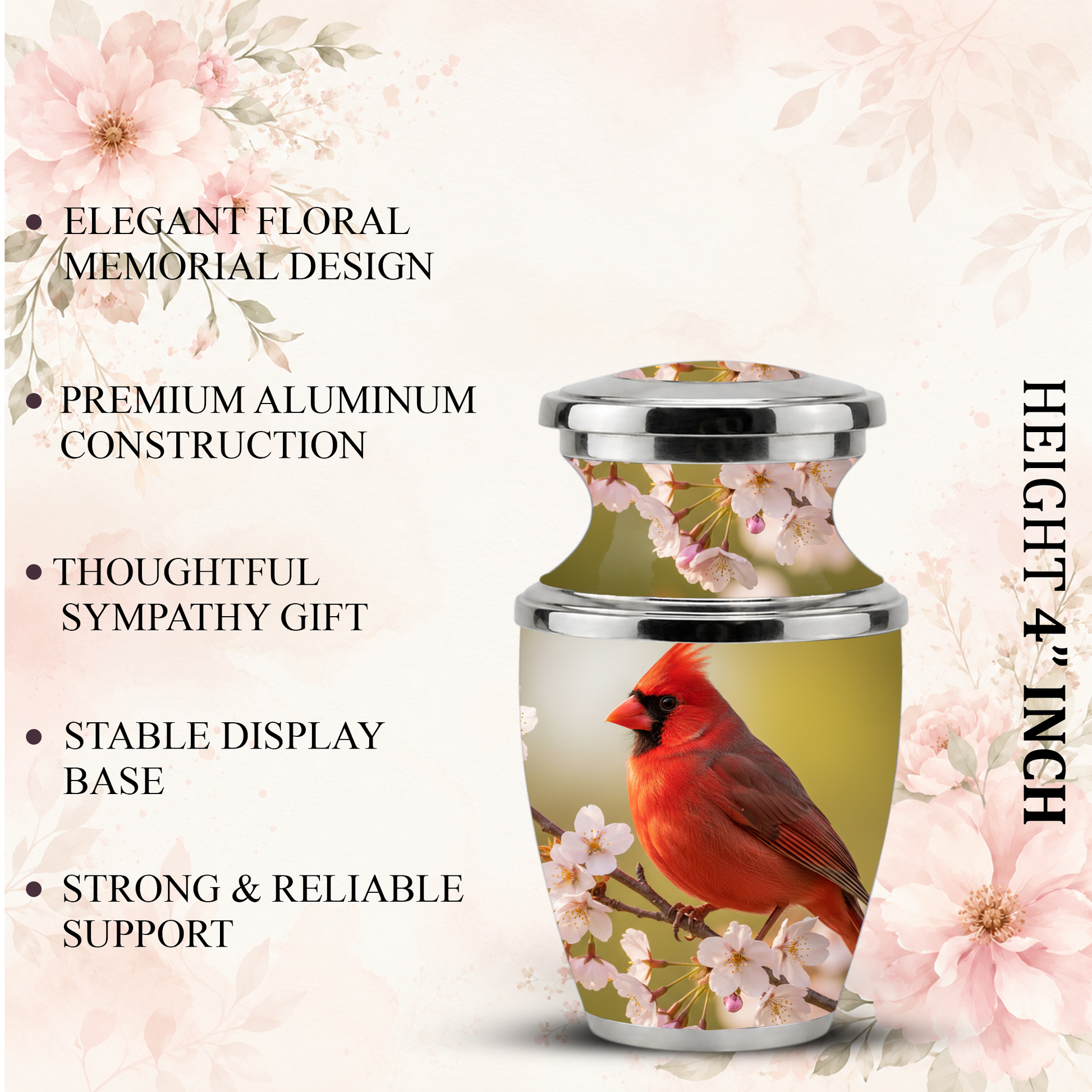 Red Cardinal Cremation Urn, Cardinal Memorial Urn for Human Ashes