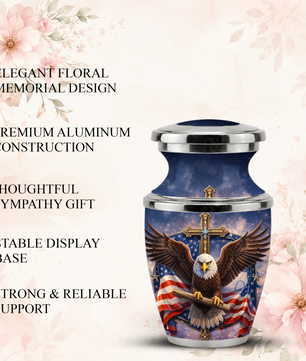Eagle American Flag Cremation Urn for Dad, Patriotic Memorial Urn for Father, Military Keepsake