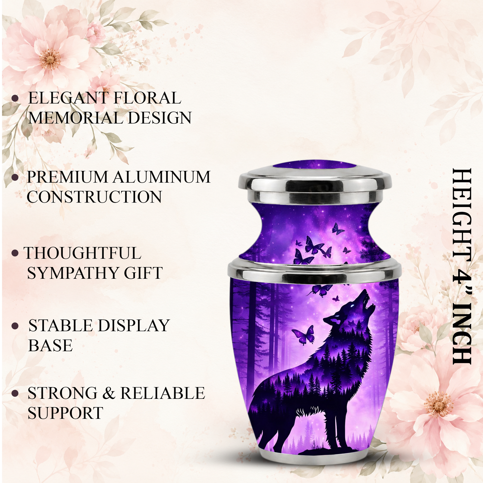 Purple Wolf Cremation Urn for Dad, Wolf Memorial Urn for Men, Wildlife Keepsake Ashes Urn for Father