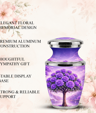 Purple Rose Cremation Urn for Mom, Lavender Rose Memorial Urn, Mother Keepsake for Ashes