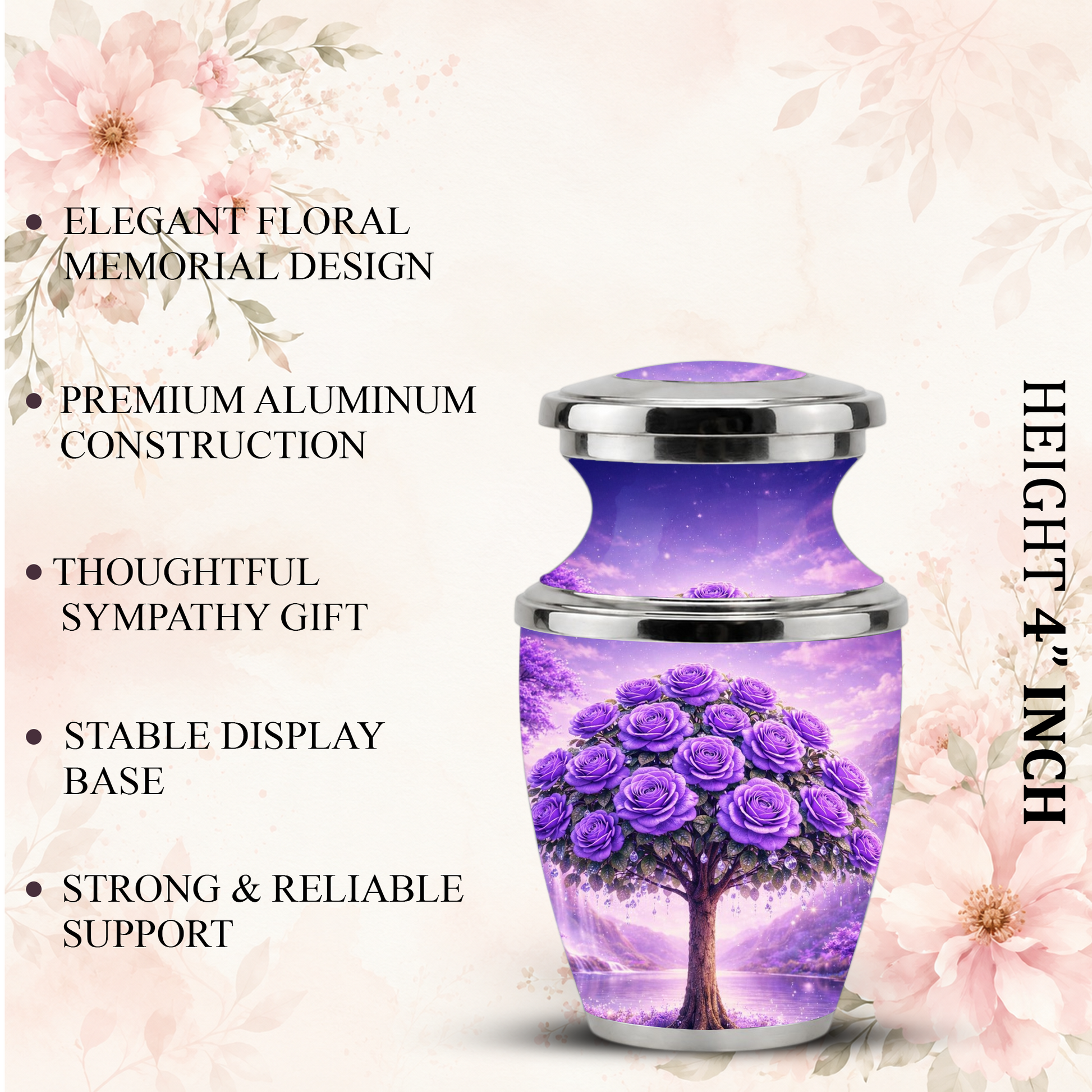 Purple Rose Cremation Urn for Mom, Lavender Rose Memorial Urn, Mother Keepsake for Ashes