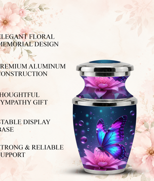 Blue Butterfly Cremation Urn for Mom, Flower Butterfly Personalized Urn for Human Ashes