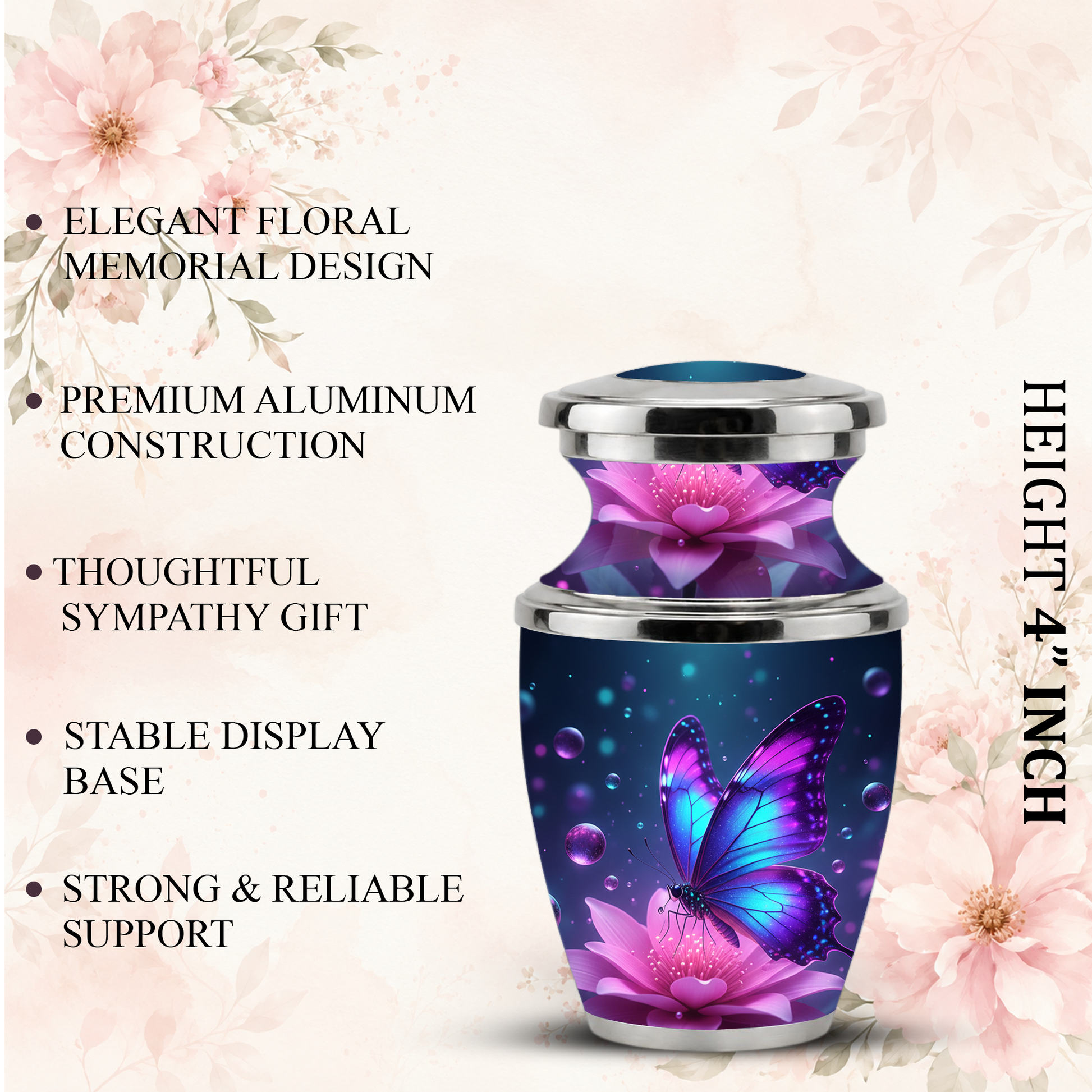 Blue Butterfly Cremation Urn for Mom, Flower Butterfly Personalized Urn for Human Ashes