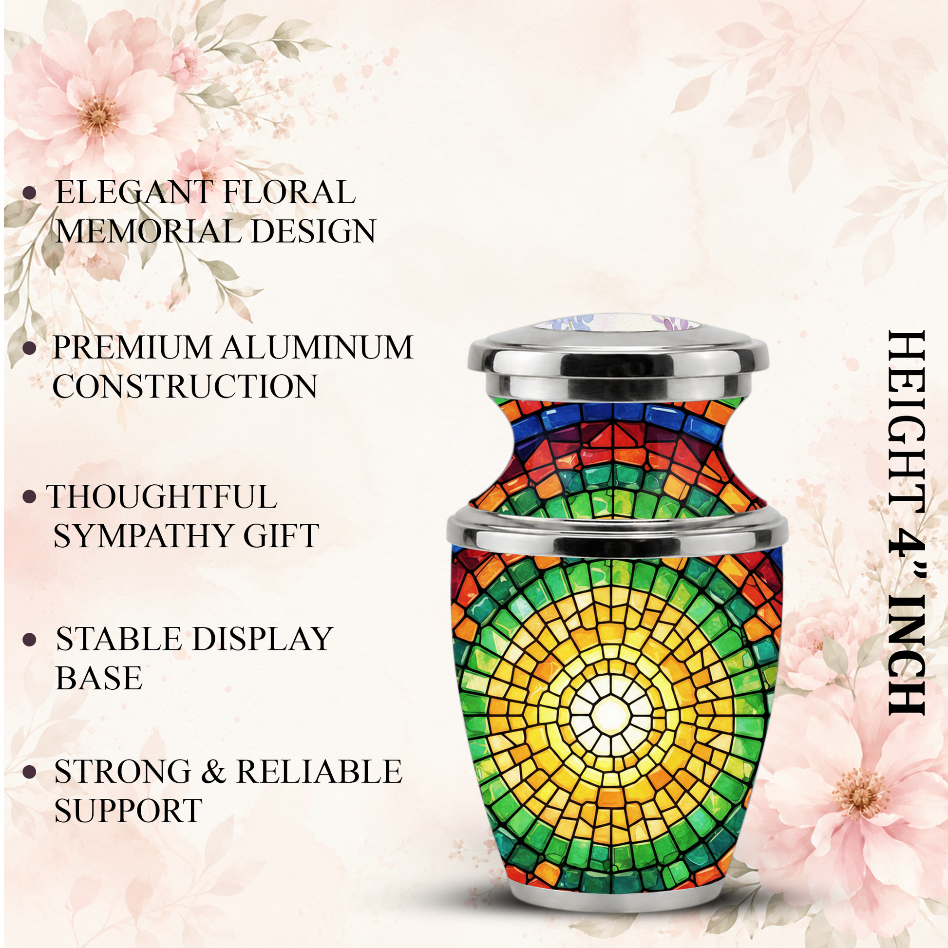 Stained Glass Cremation Urn for Human Ashes, Personalized Memorial Urn for Adult