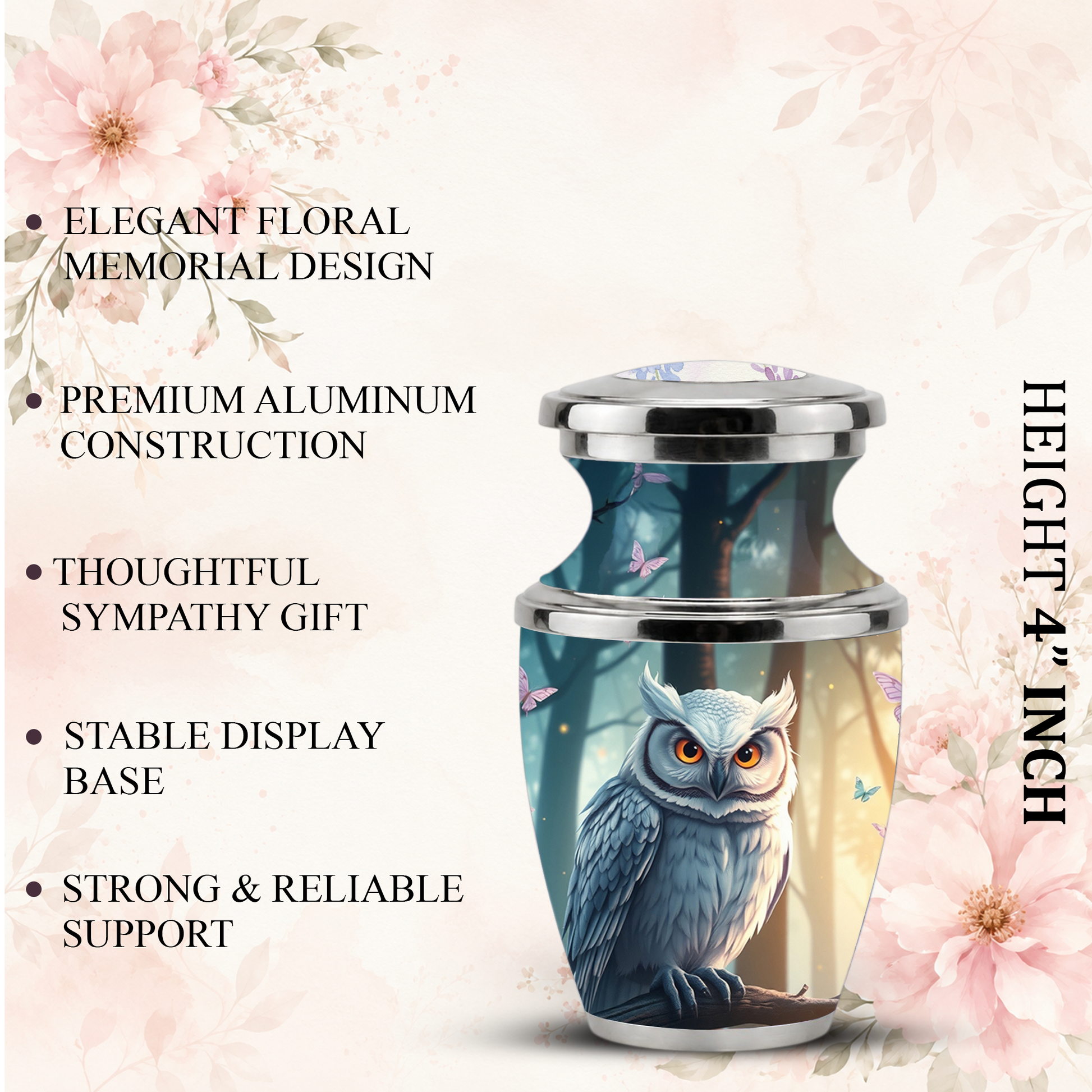 Owl Cremation Urn for Men & Women - Personalized Ashes Container for Adults