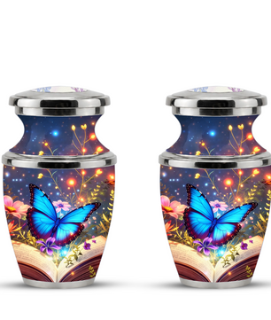 Butterfly Book Cremation Urn for Female - Blue Butterfly Floral Book Urn for Human Ashes