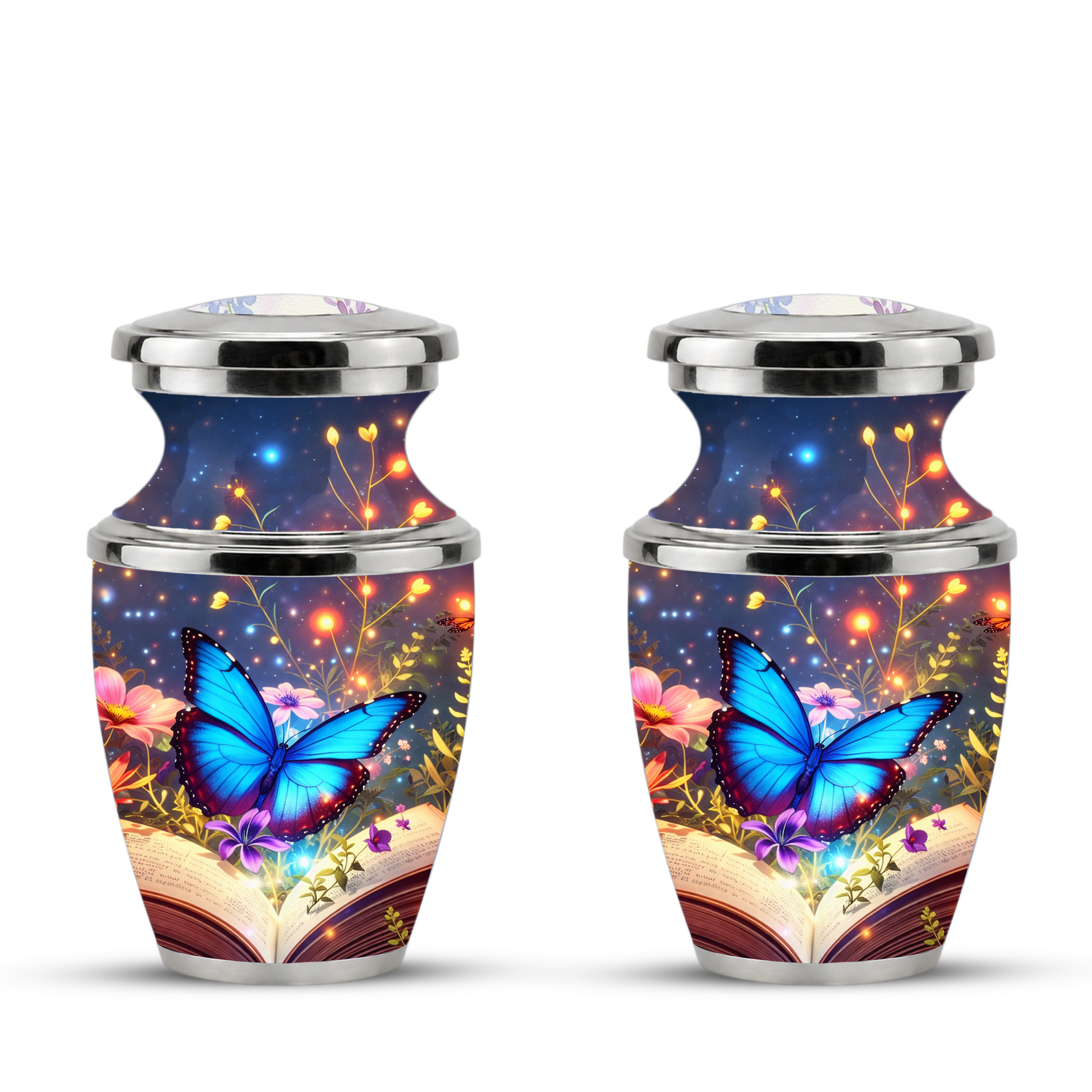 Butterfly Book Cremation Urn for Female - Blue Butterfly Floral Book Urn for Human Ashes
