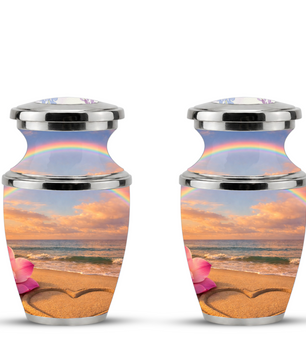 Rose Beach Heart Cremation Urn for Human Ashes, Personalized Rainbow Urns