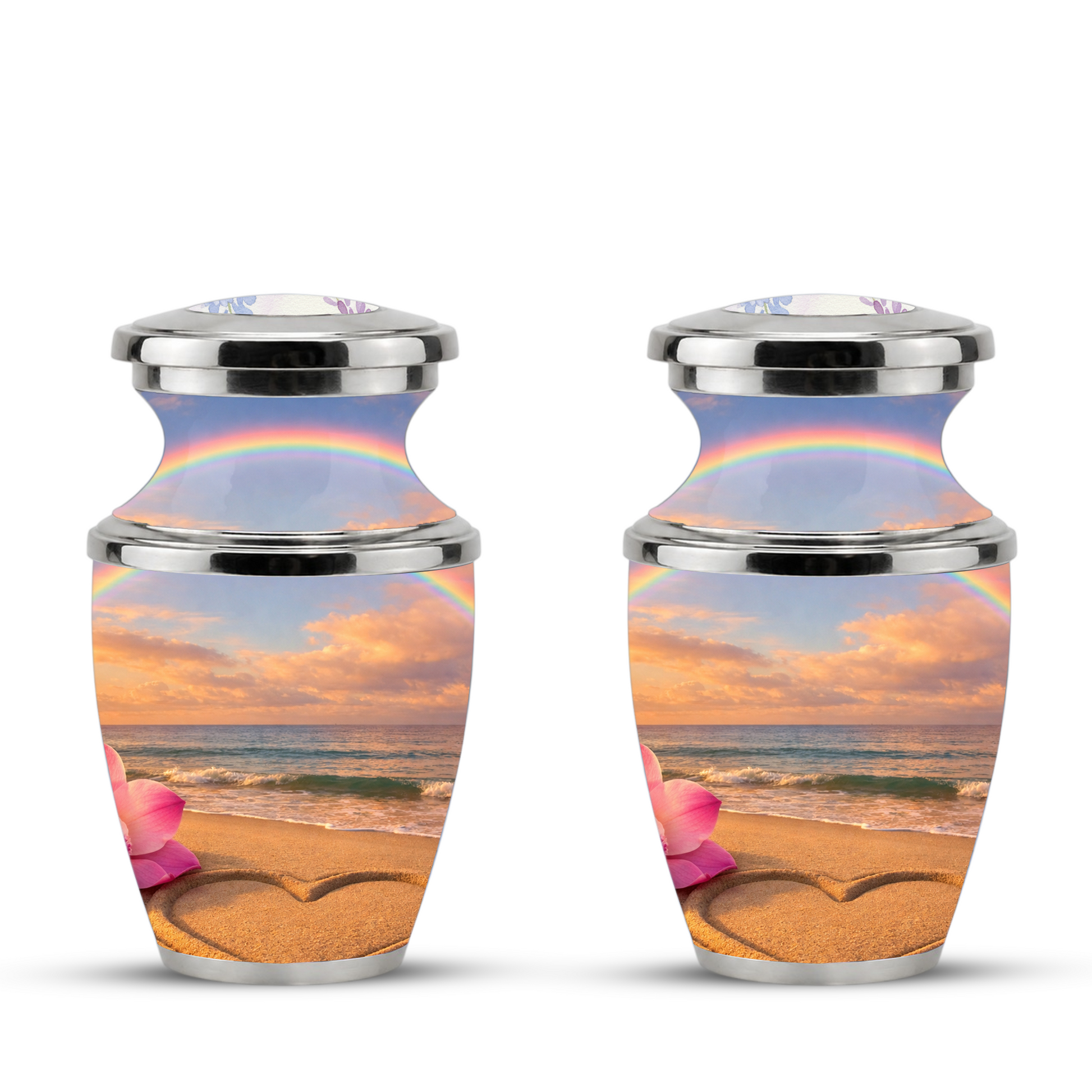 Rose Beach Heart Cremation Urn for Human Ashes, Personalized Rainbow Urns