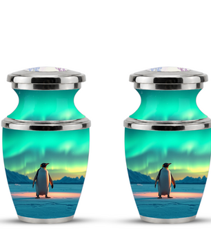 Northern Lights Penguin Cremation Urn for Human Ashes, Personalized Memorial Urn