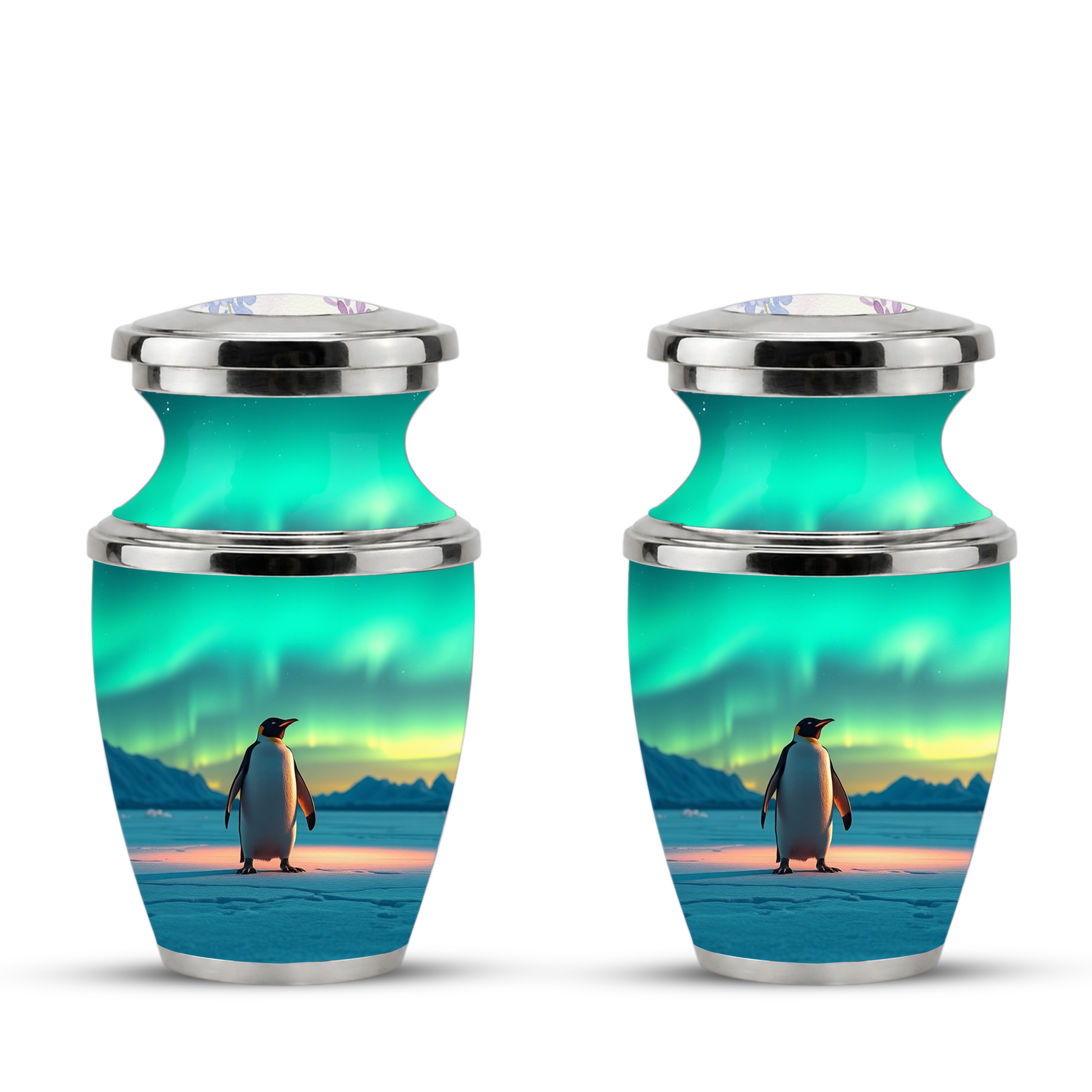 Northern Lights Penguin Cremation Urn for Human Ashes, Personalized Memorial Urn