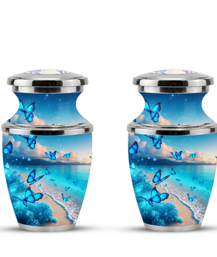 Blue Butterfly Beach Urn for Mom, Ocean Cremation Urn for Women, Butterfly Memorial Keepsake