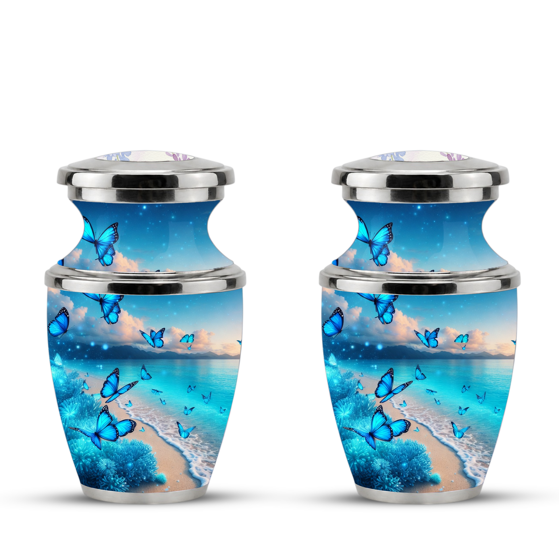 Blue Butterfly Beach Urn for Mom, Ocean Cremation Urn for Women, Butterfly Memorial Keepsake