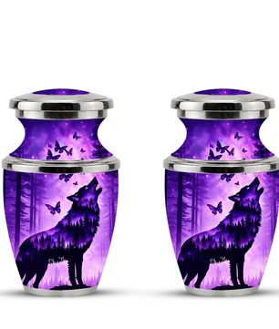 Purple Wolf Cremation Urn for Dad, Wolf Memorial Urn for Men, Wildlife Keepsake Ashes Urn for Father