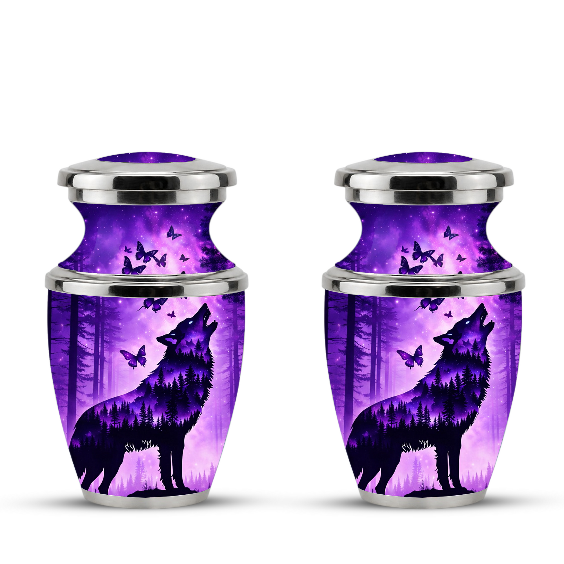 Purple Wolf Cremation Urn for Dad, Wolf Memorial Urn for Men, Wildlife Keepsake Ashes Urn for Father