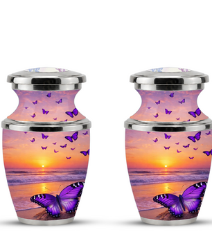 Purple Butterfly Beach Cremation Urn for Mom, Purple Beach Butterfly Memorial Urn for Women