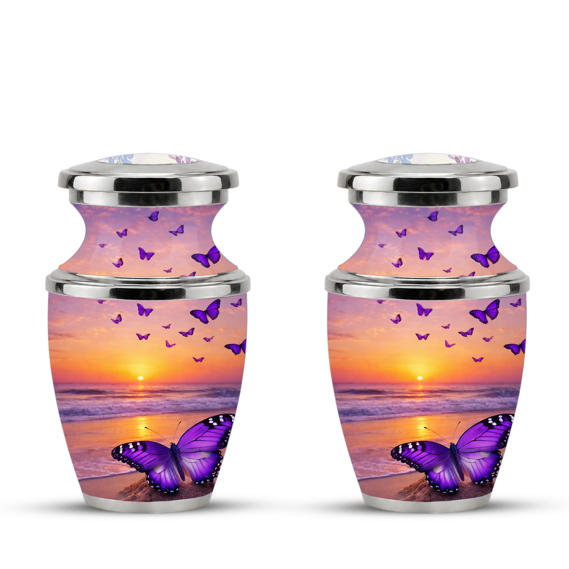 Purple Butterfly Beach Cremation Urn for Mom, Purple Beach Butterfly Memorial Urn for Women