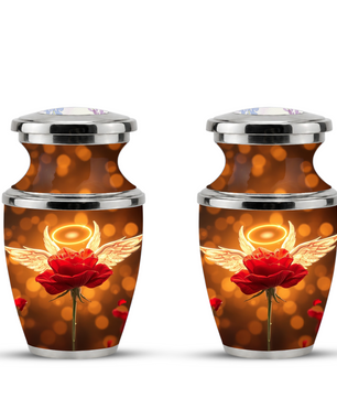 Red Rose Angel Cremation Urn for Ashes, Funeral Flower Memorial Urn for Adults