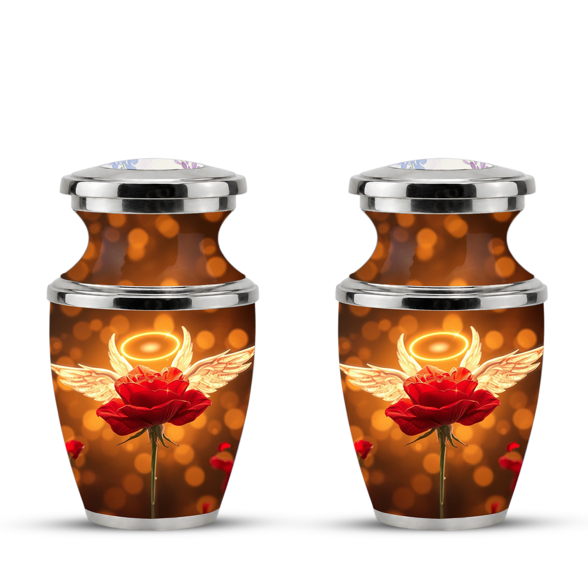 Red Rose Angel Cremation Urn for Ashes, Funeral Flower Memorial Urn for Adults