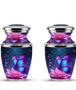Blue Butterfly Cremation Urn for Mom, Flower Butterfly Personalized Urn for Human Ashes