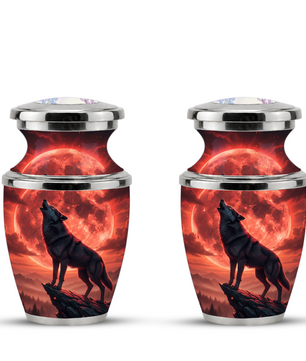 Howling Wolf Cremation Urn for Men, Red Moon Custom Memorial Urn for Father