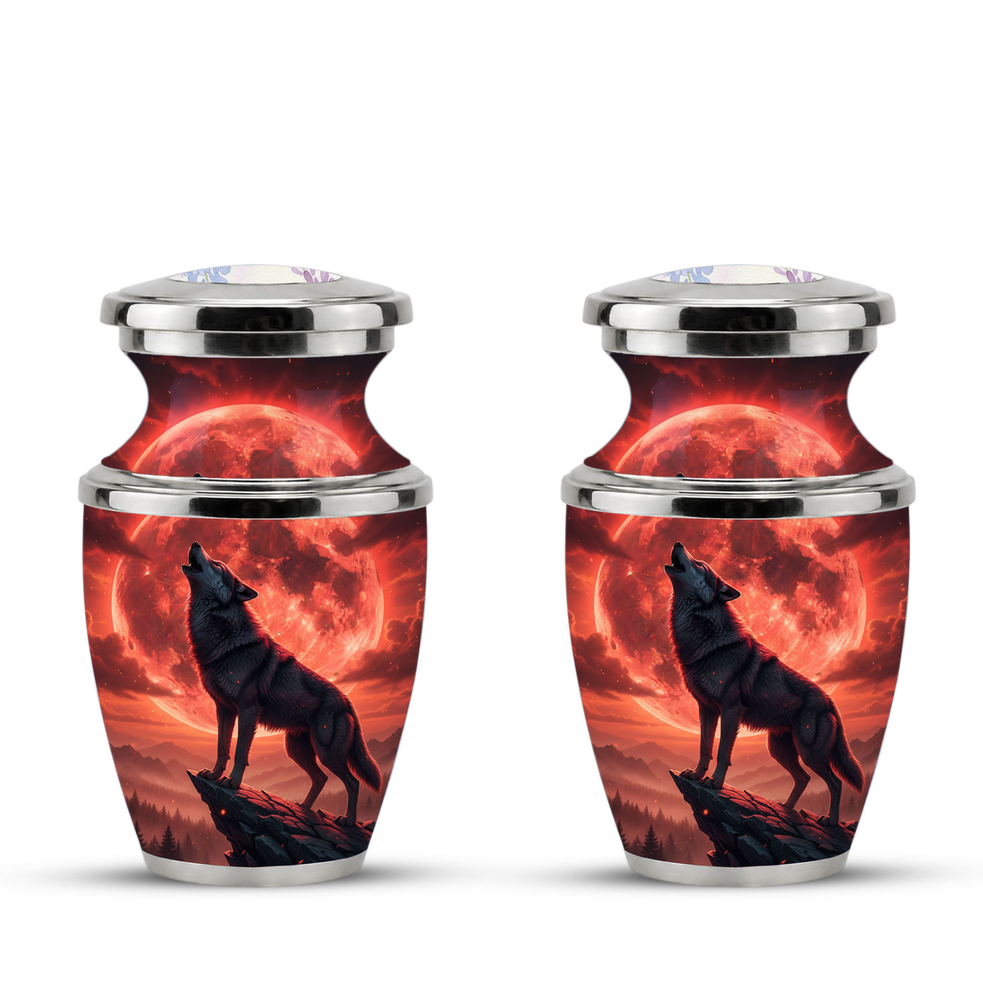 Howling Wolf Cremation Urn for Men, Red Moon Custom Memorial Urn for Father
