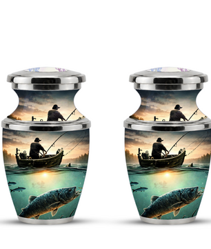 Fishing Cremation Urn for Dad, Personalized Fisherman Memorial Urn for Male Ashes