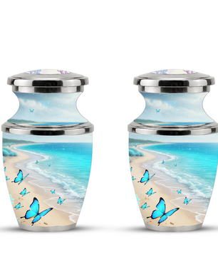 Blue Butterfly Beach Cremation Urn for Ashes - Custom Memorial Urn for Female