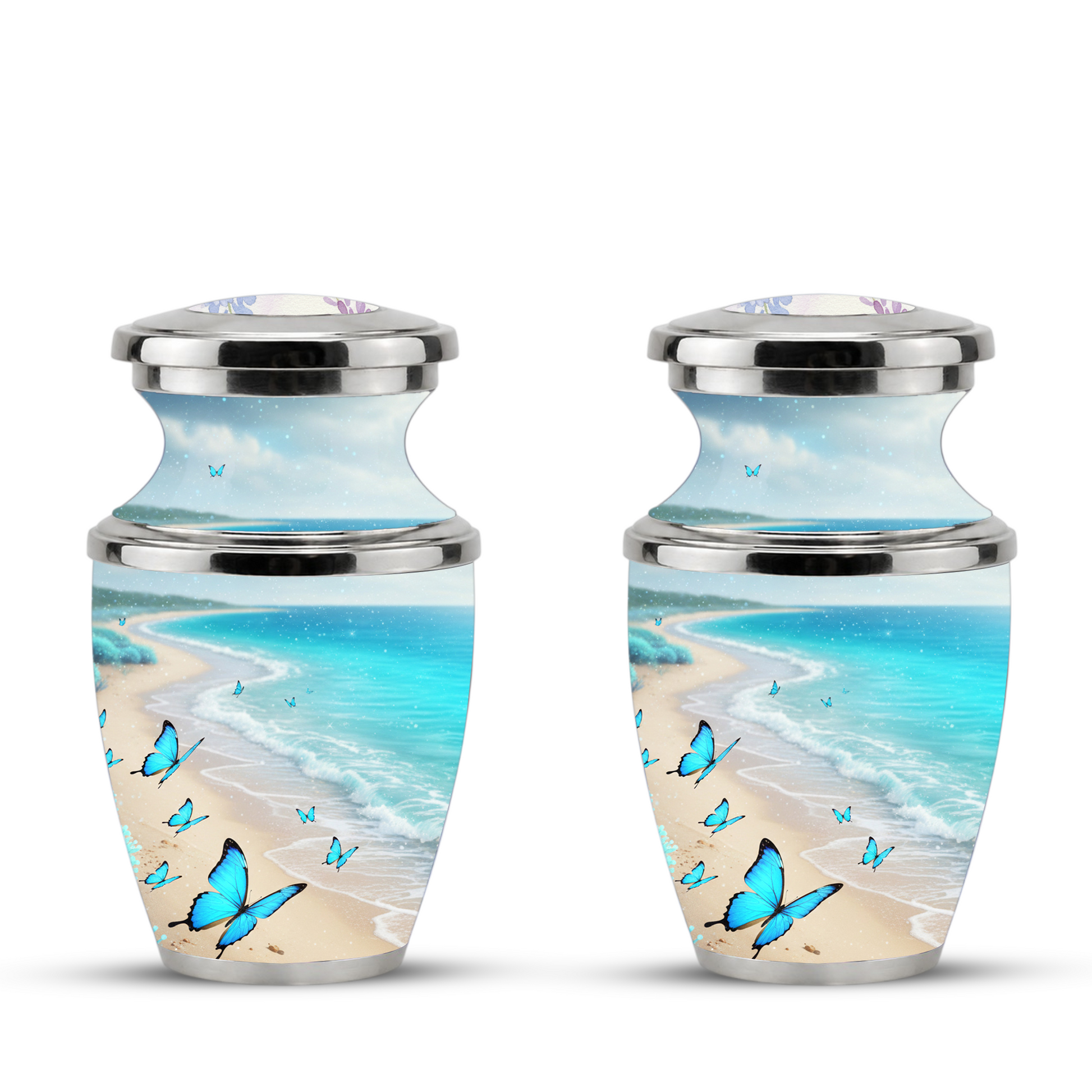 Blue Butterfly Beach Cremation Urn for Ashes - Custom Memorial Urn for Female