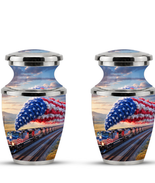 Train Cremation Urn for Dad, Patriotic Railroad Memorial Urn, American Train Keepsake for Father