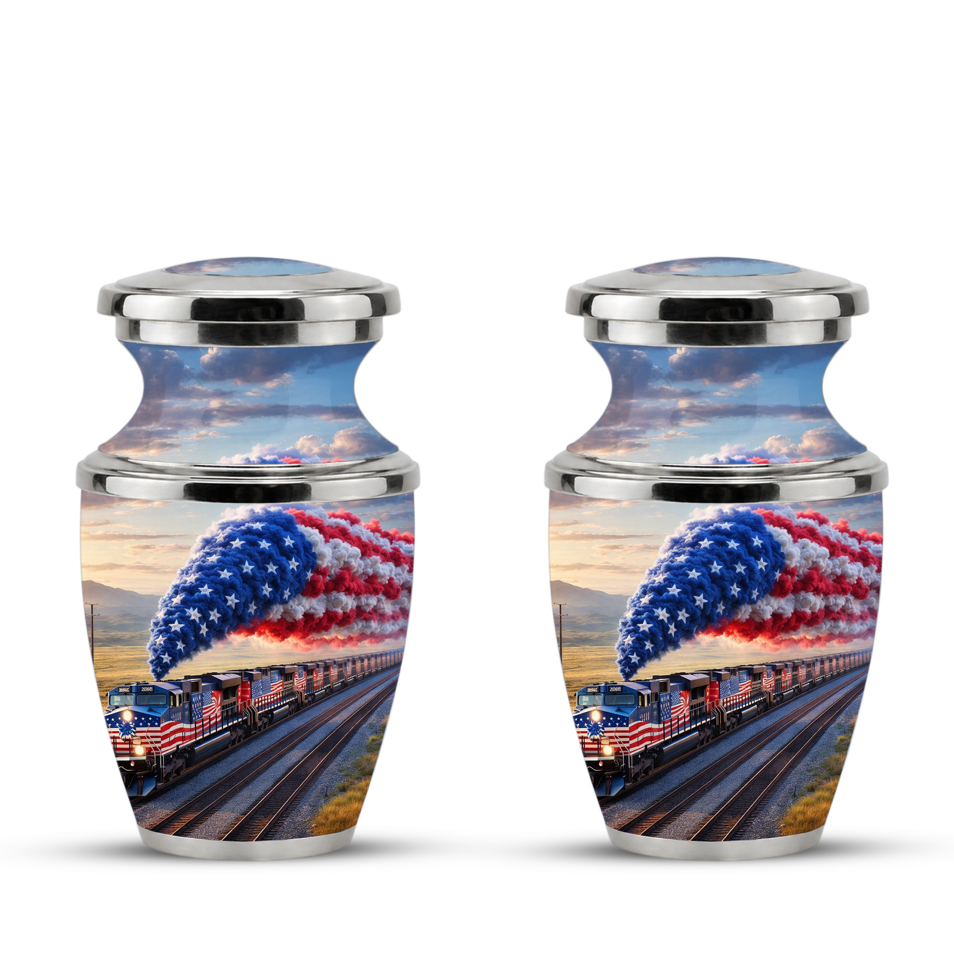 Train Cremation Urn for Dad, Patriotic Railroad Memorial Urn, American Train Keepsake for Father