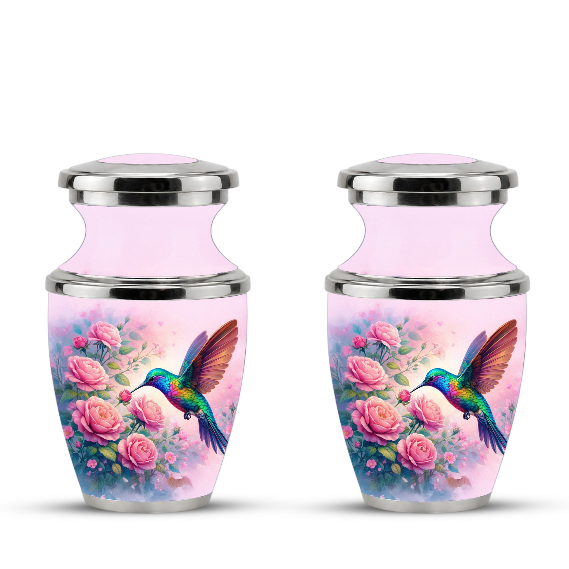 Floral Hummingbird Cremation Urn for Mom, Pink Rose Memorial Keepsake Urn