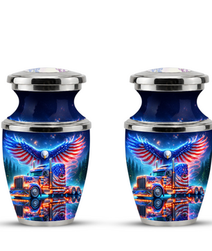 American Truck Cremation Urn for Dad, Truck Driver Patriotic Semi Truck Memorial Keepsake Urn
