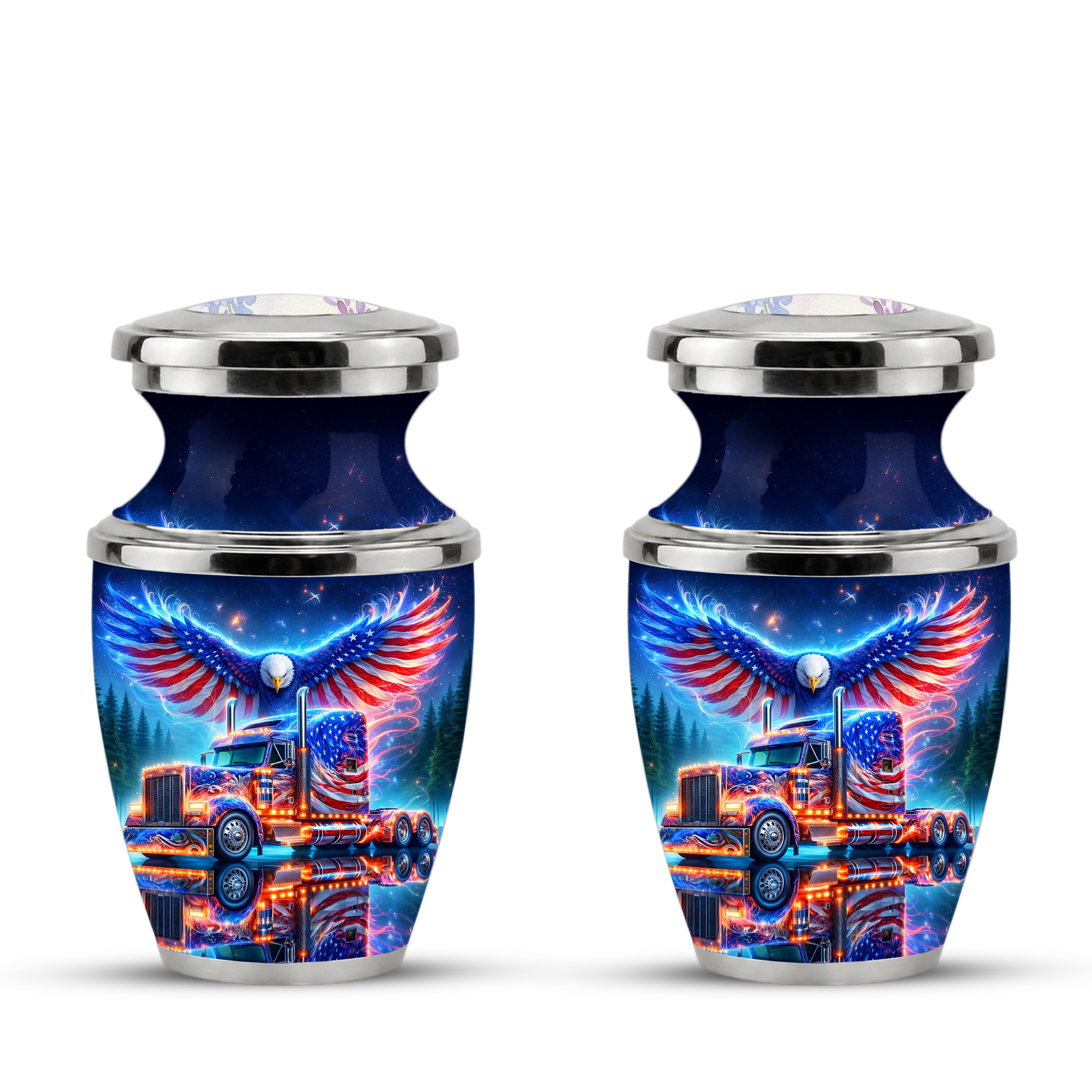 American Truck Cremation Urn for Dad, Truck Driver Patriotic Semi Truck Memorial Keepsake Urn