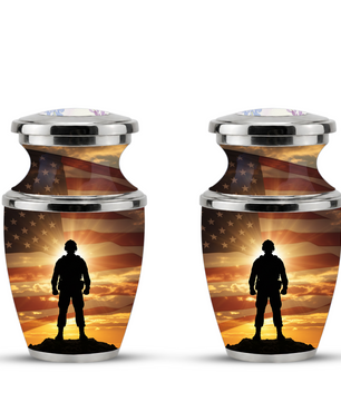 Military Veteran Cremation Urn for Dad, Patriotic American Flag Memorial Urn for Father