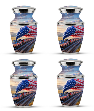 Train Cremation Urn for Dad, Patriotic Railroad Memorial Urn, American Train Keepsake for Father