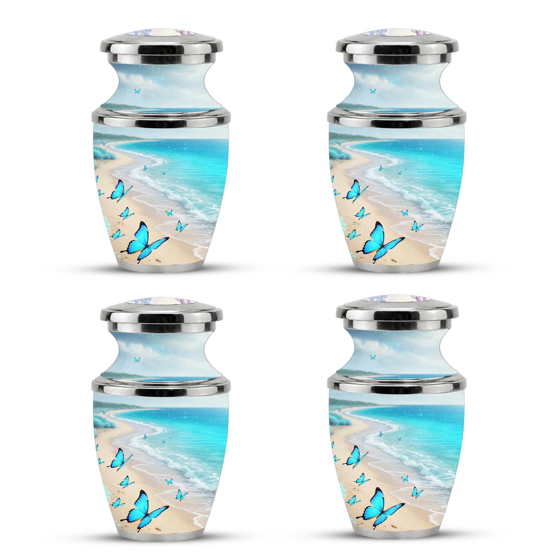 Blue Butterfly Beach Cremation Urn for Ashes - Custom Memorial Urn for Female