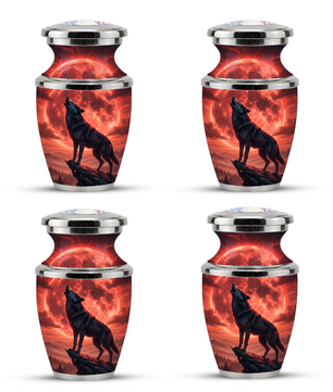 Howling Wolf Cremation Urn for Men, Red Moon Custom Memorial Urn for Father