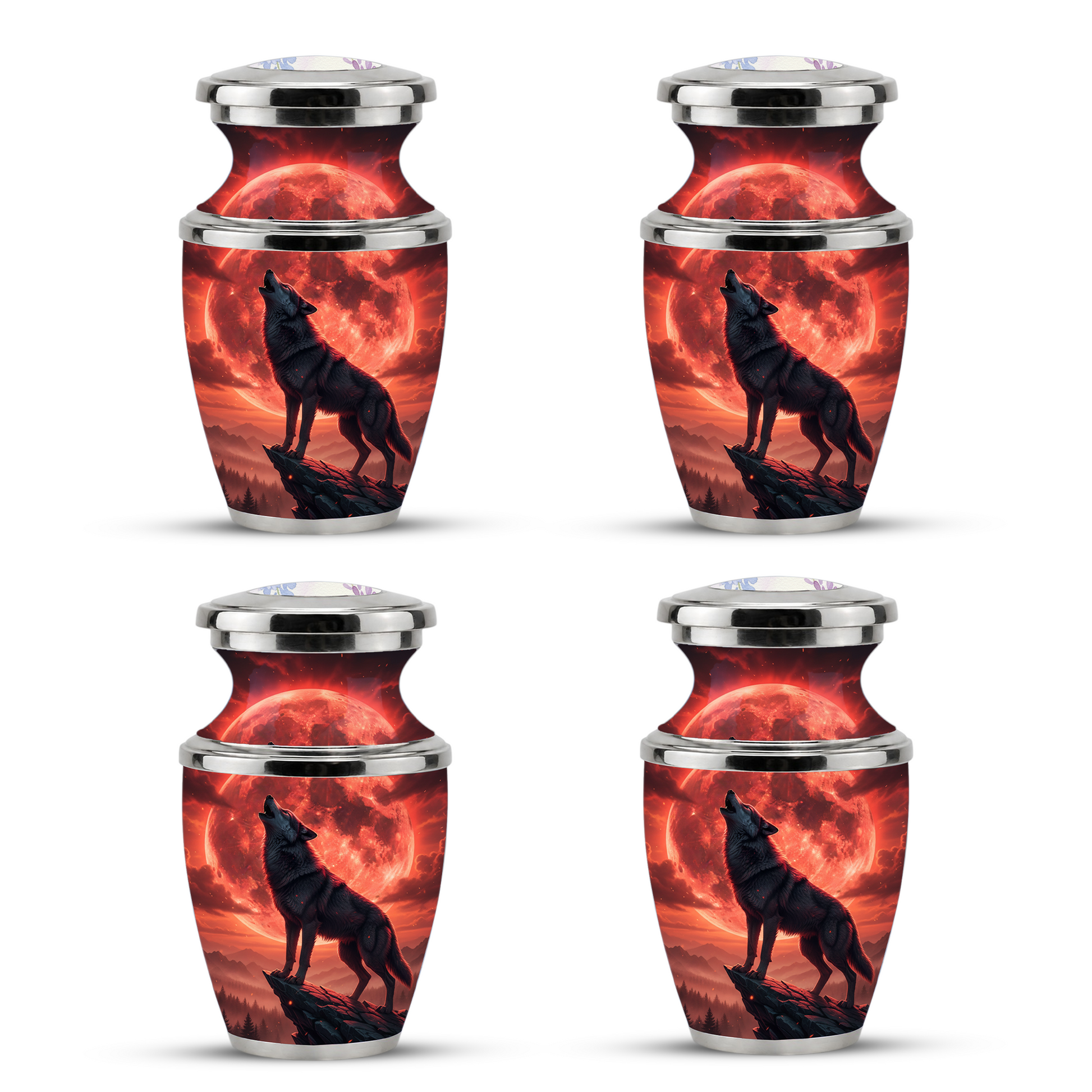 Howling Wolf Cremation Urn for Men, Red Moon Custom Memorial Urn for Father