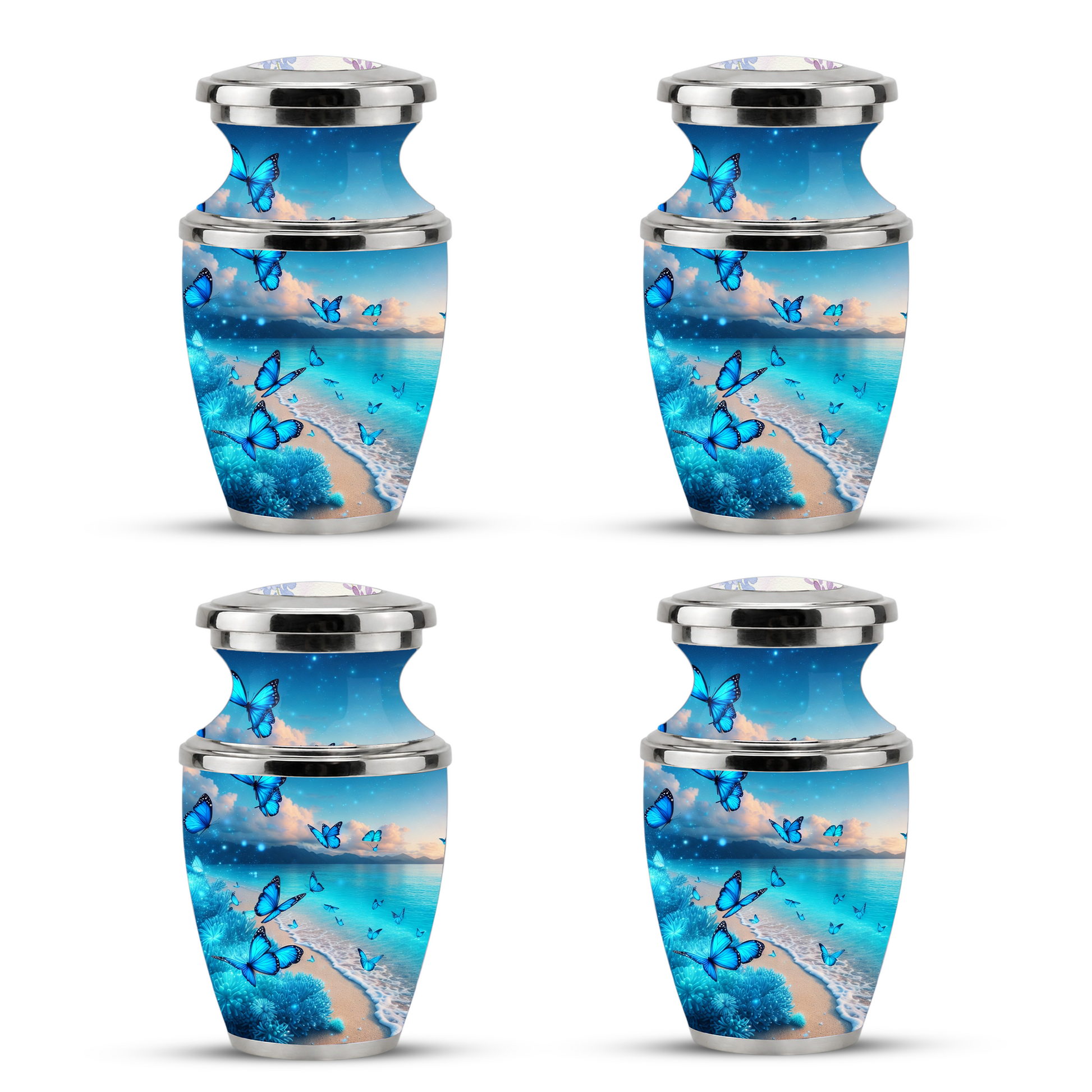 Blue Butterfly Beach Urn for Mom, Ocean Cremation Urn for Women, Butterfly Memorial Keepsake