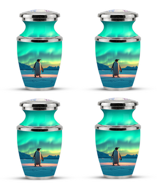 Northern Lights Penguin Cremation Urn for Human Ashes, Personalized Memorial Urn