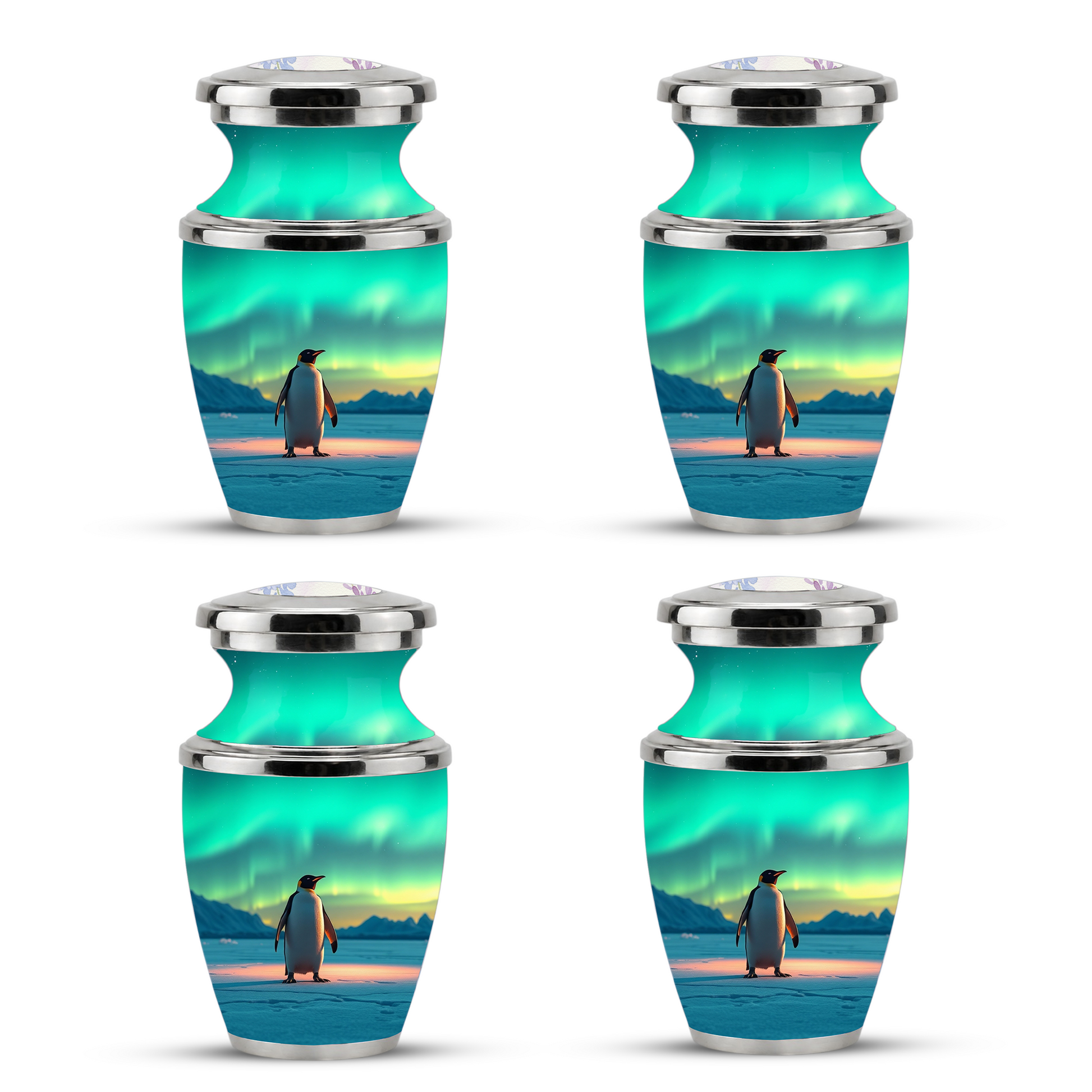 Northern Lights Penguin Cremation Urn for Human Ashes, Personalized Memorial Urn