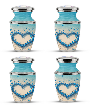 Custom Blue Butterfly Heart Cremation Urn for Mom, Beach Memorial Keepsake Urn