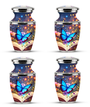 Butterfly Book Cremation Urn for Female - Blue Butterfly Floral Book Urn for Human Ashes