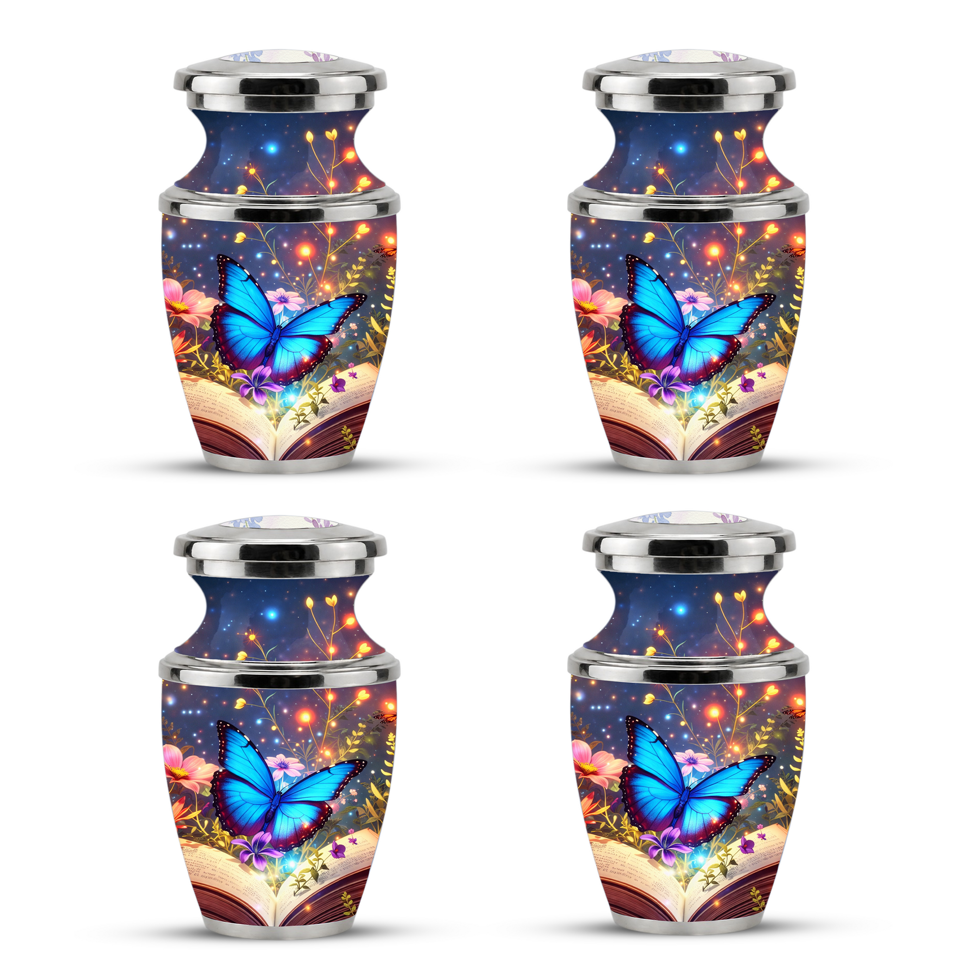 Butterfly Book Cremation Urn for Female - Blue Butterfly Floral Book Urn for Human Ashes