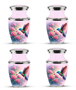Floral Hummingbird Cremation Urn for Mom, Pink Rose Memorial Keepsake Urn