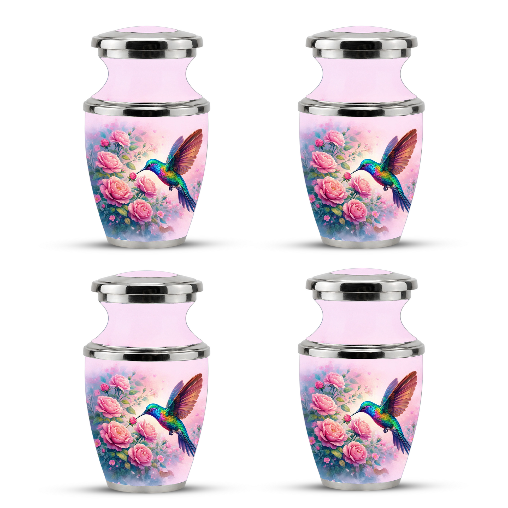 Floral Hummingbird Cremation Urn for Mom, Pink Rose Memorial Keepsake Urn
