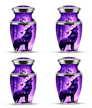 Purple Wolf Cremation Urn for Dad, Wolf Memorial Urn for Men, Wildlife Keepsake Ashes Urn for Father