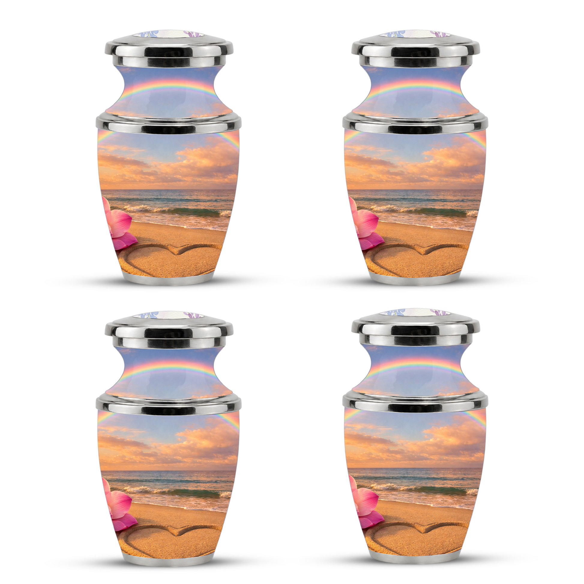 Rose Beach Heart Cremation Urn for Human Ashes, Personalized Rainbow Urns